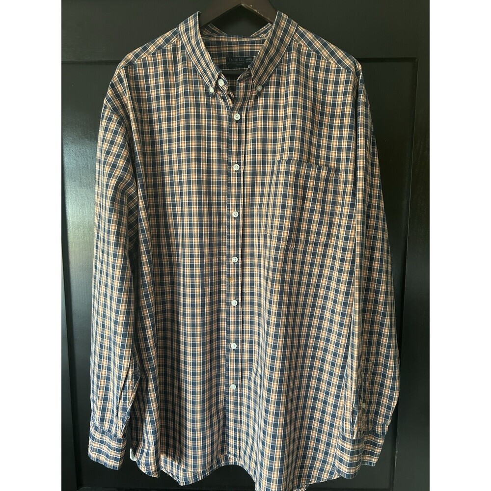 Faded Glory Men's Long Sleeve, Cotton Plaid, Sz 2XL, Orange & Navy  50-52